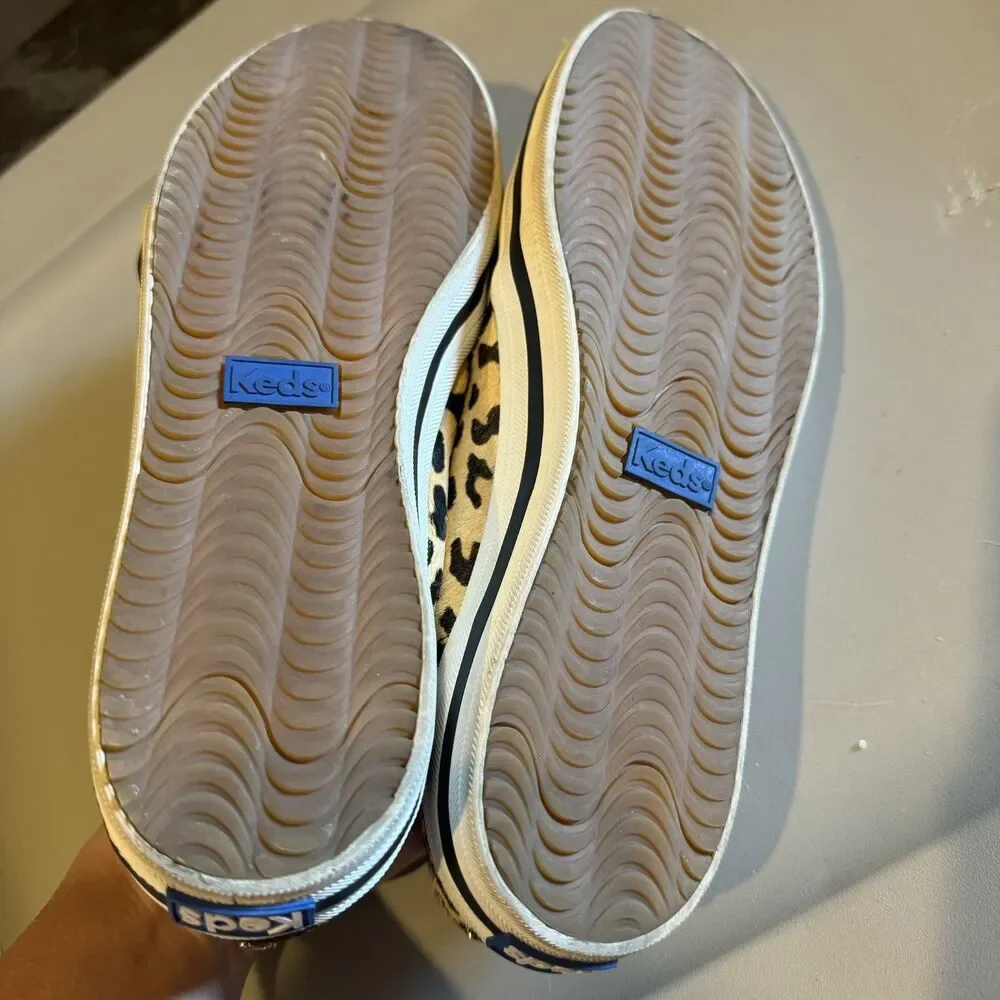 Kate Spade Keds Sneakers Leopard Calf Hair Slip On Animal Print Women sz 8